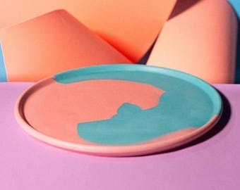 Vassoio circolare grande rosa e blu