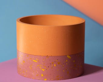 Vaso grande rosa scuro e arancione