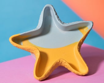 Vassoio portaoggetti a forma di stella marina blu pallido e giallo