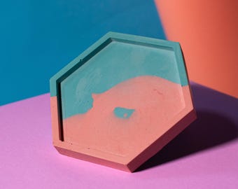 Vassoio portaoggetti esagonale rosa e blu