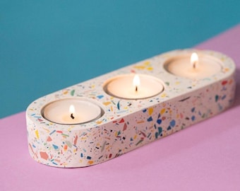 Portacandele triplo in terrazzo multicolore
