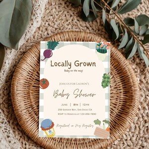 Locally Grown Baby Shower Invite, Farmers Market Baby Shower, Organic Digital Invitation, Summer Baby Shower Invitation