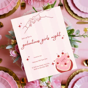 Invitación para la fiesta de chicas del Día de Galentines / Celebración del Día de Galentines imprimible / Noche de chicas moderna y elegante / Invitación de descarga instantánea