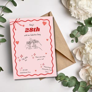 Personalized Galentine’s Party Invite | Girl Gang Invitation | Digital Template | Modern Girly Pink and Red Invitation