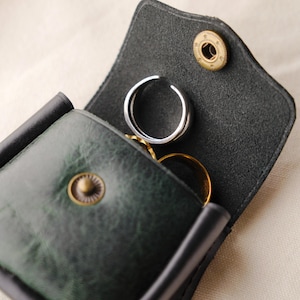 Pine Green Leather AirPods Case Handmade Mini Vegetable Tanned Coin Purse Jewelry Pouch Brass Snap Travel Pocket Organizer Unisex Bag Charm