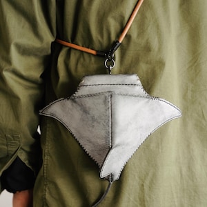 Small Leather Crossbody Bag Stingray Manta Ray Mini Gray Coin Purse Ocean Animal Shoulder Bag Handmade Gift