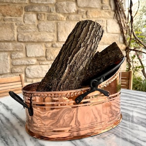 Firewood Holder-Home Decor-Firewood Rack-Modern Firewood Storage-Farmhouse Decor-Copper Bucket