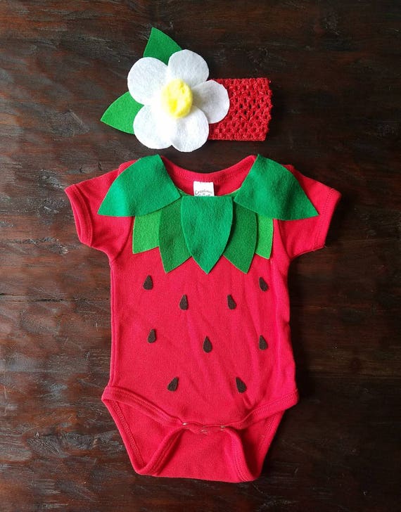 Infant / Baby Strawberry Onesie Costume with headband