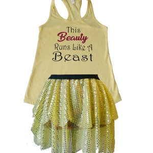 Belle Running Costume, Beauty and the Beast Costume, Fairy Tale Shirt, Belle Tank, Sparkle Skirt, Running Skirt, Running Costume