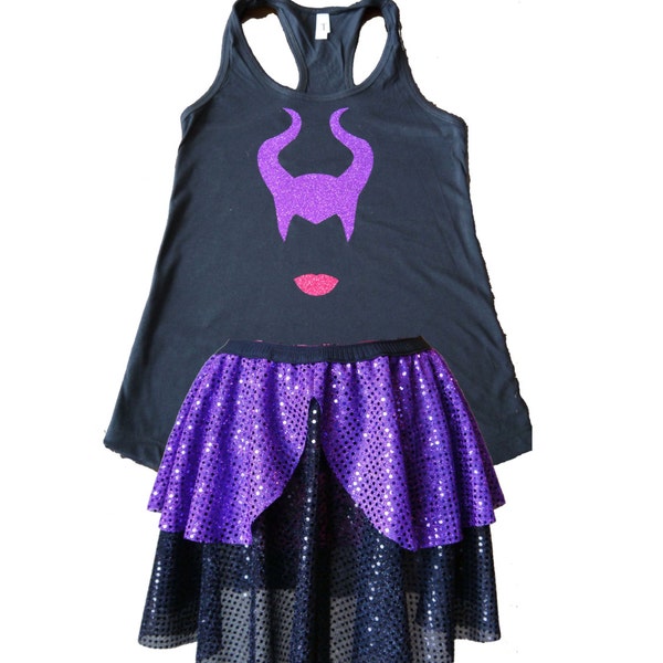 Maleficent Running Costume, Evil Queen Costume, Maleficent Tank, Sparkle Skirt, Running Skirt, Running Costume, Evil Queen Sparkle Skirt