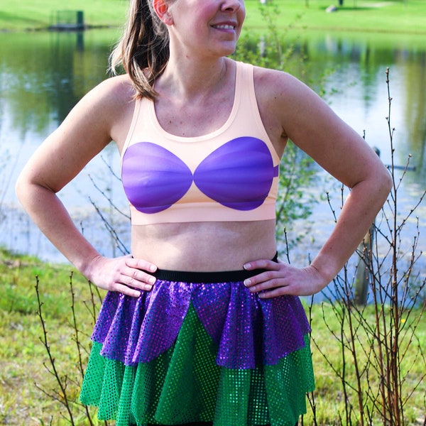 Ariel Little Mermaid Running Sports Bra, Arie Sports Bra Costume, Running Costume, Princess Costume, Princess Sports Bra, Mermaid Bra