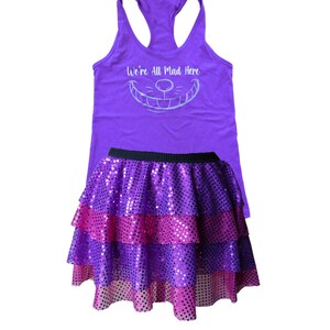 Cheshire Cat Running Costume, Alice in Wonderland Costume, Cheshire Cat Shirt, Fairy Tale Shirt, Sparkle Skirt, Running Skirt