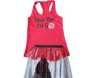 How Far I'll Go Moana Costume, Moana Running Costume, Moana Costume, Moana Shirt, Fairy Tale Shirt, Moana Tank, Sparkle Skirt, Running Skirt