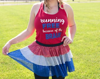 Memorial Day-kostym, Fjärde juli-kostym, USA-kostym, Patriotisk kostym, Glitterkjol, Löparkjol, Rödvitblå kostym