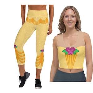 Belle Running Costume, Beauty and Beast Crop Top, Belle Leggings, Running Costume, Women&#39;s Princess Costume, Princess Running Outfit