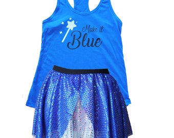 Costume da corsa Merryweather, Costume da bella addormentata, camicia Costume fata madrina, gonna scintillante, gonna da corsa, costume da principessa blu