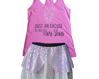 Hardloopkostuum Daisy Duck, Daisy Duck-kostuum, sprookjesshirt, Daisy Tank, glitterrok, hardlooprok, hardloopkostuum