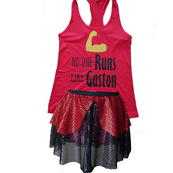 Gaston Running Costume, Gaston Costume, Fairy Tale Shirt, Villain Running Outfit, Sparkle Skirt, Running Skirt, Wine and Dine Costume