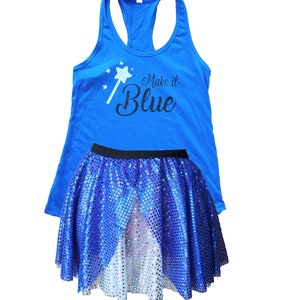 Merryweather Running Costume, Sleeping Beauty Costume, Fairy Godmother Costume Shirt, Sparkle Skirt, Running Skirt, Princess Costume Blue