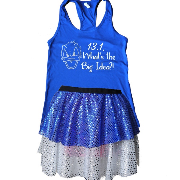 Donald Duck Running Costume, Donald Duck Costume, Fairy Tale Shirt, Daisy Tank, Sparkle Skirt, Running Skirt, Running Costume