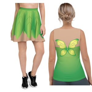Tinkerbell Pixie Running Costume, Tinkerbell Skirt, Tinkerbell Running Costume, Tink Fairy Running Costume, Tinkerbell Tank Crop Top