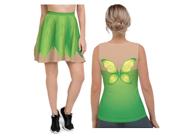 Tinkerbell Pixie Running Costume, Tinkerbell Skirt, Tinkerbell Running Costume, Tink Fairy Running Costume, Tinkerbell Tank Crop Top