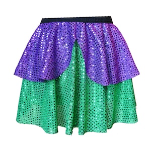 Falda para correr Ariel, falda para correr con destellos, falda para 5 km, falda para carreras, falda de princesa, falda con destellos de Mardi Gras, falda morada