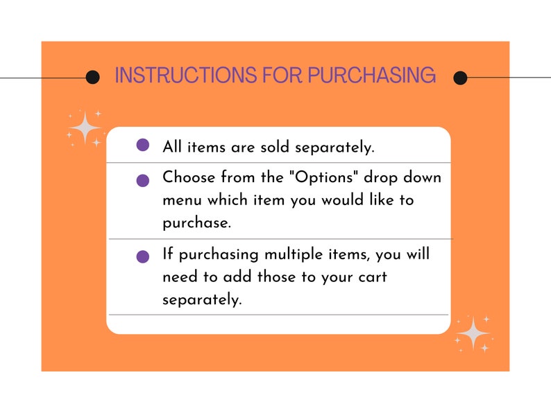 May include: Instructions for purchasing items. All items are sold separately. Choose from the "Options" drop down menu to select the item you would like to purchase. If purchasing multiple items, you will need to add those to your cart separately.