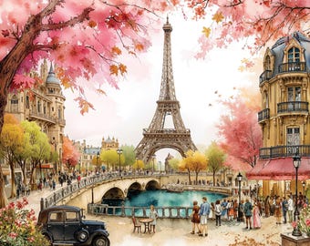 1000 Piece Jigsaw Puzzle for Adults - Paris Romance - Whimsical Eifel Tower Spring Scene - 20x27 inches