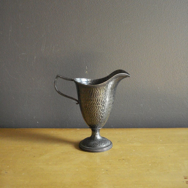 Silverplate Creamer - Vintage Hammered Silver Plate Vase with Handle - S Rockford Silver Co. 1506