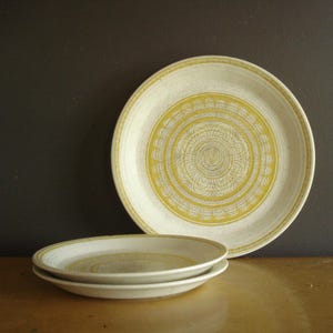 Vintage Franziskaner Steingut Hacienda Gold Ess- und Salatteller - Gelbe Blume Geschirr Steingut