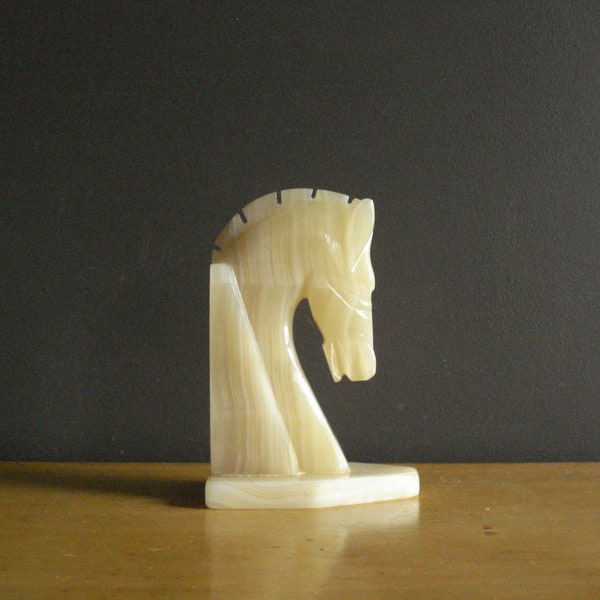 NEIGHHHHH - Vintage Horse Bookend - White Stone Bookend - Onyx
