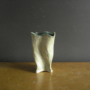 Tree Trunk Ceramic - Vintage Pottery - Textured Handmade Vase - Pale Green - Neutral Colors - Studio Pottery - Art Pottery - Faux Bois