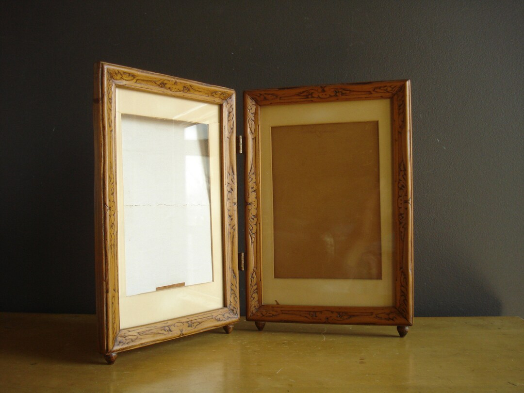 Wooden Double Frame Set Two Hinged Vintage Wood Etsy