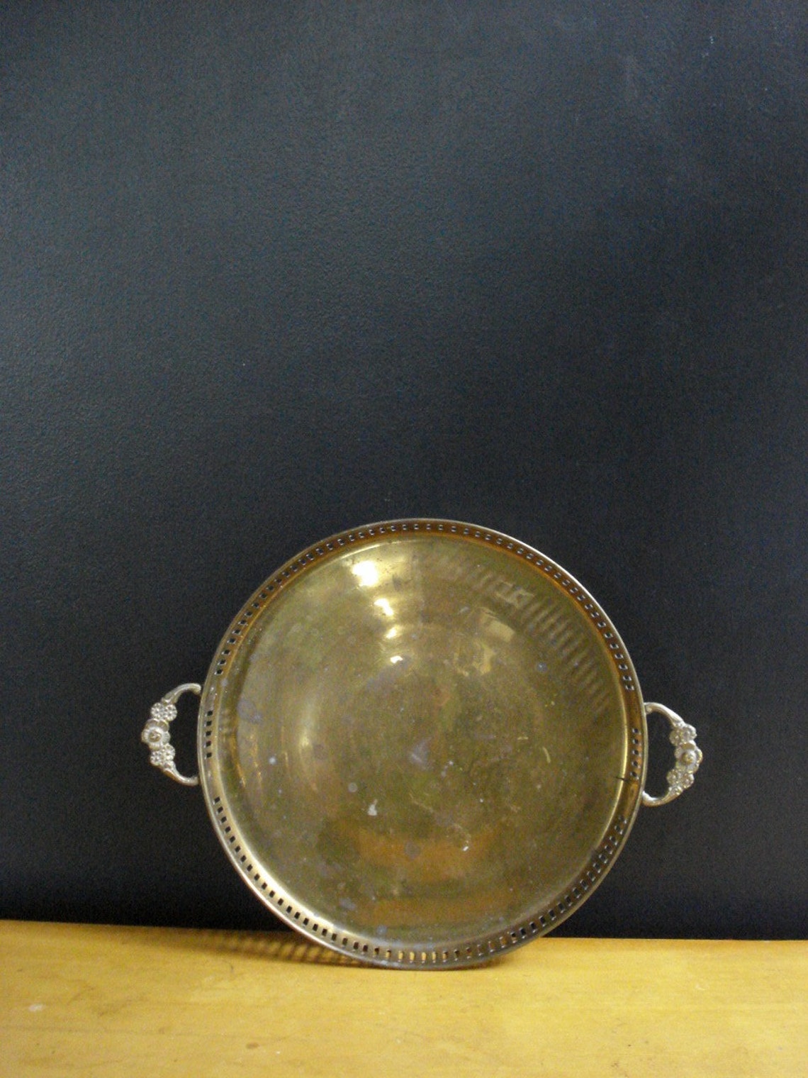 Round Brass Serving Tray Rose Handles Vintage Plant or Etsy