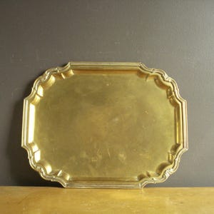 Vintage Brass Serving Tray - Rectangle with Gorgeous Shape and Rim -Ornate Vintage Plant or Drink Tray
