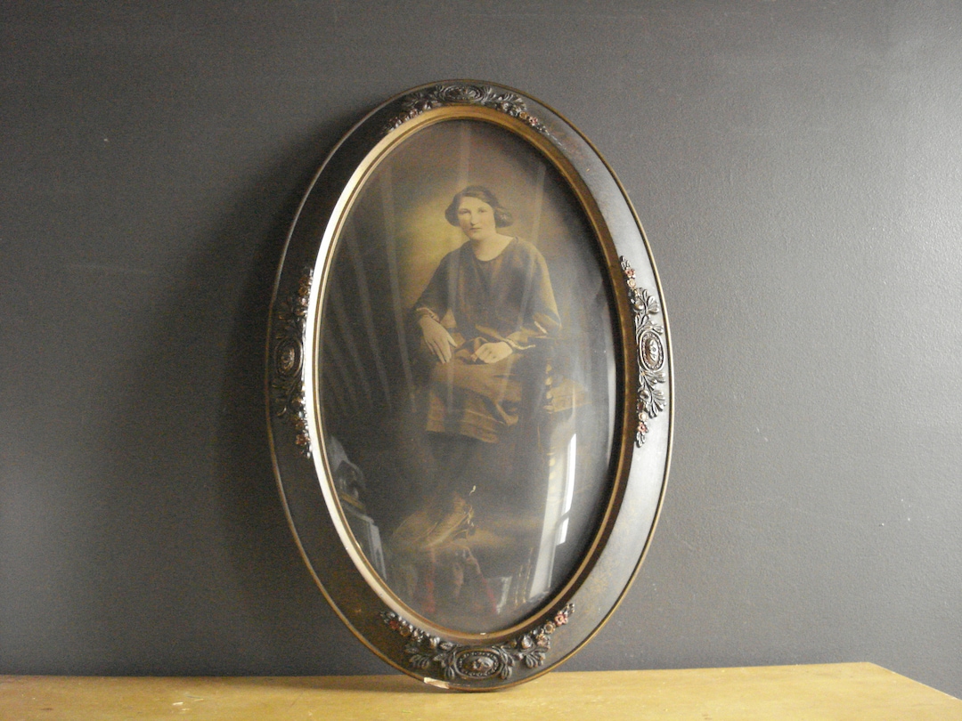 Large Oval Frame Convex Glass Large Vintage Ornate Frame Curved Glass
