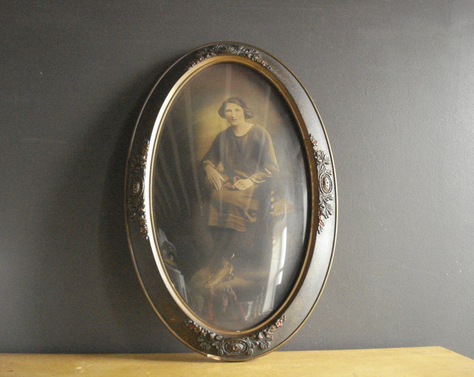 Large Oval Frame Convex Glass Large Vintage Ornate Frame Curved Glass