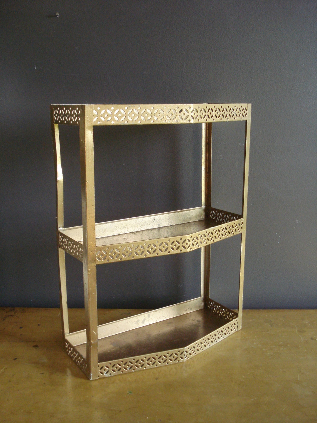 Vintage Gold Metal Wall Shelf Vintage Ornate Bathroom Wall Shelf Three ...