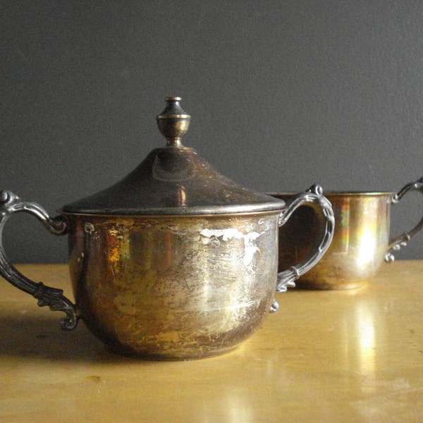 Silverplate Sugar Bowl and Creamer - Vintage Silver Plate Vases with Handles - Sheridan