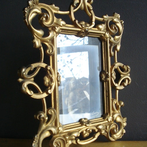 Gorgeous Ornate Frame - Vintage Metal Picture-Surround - Heavy Gold Brass look Ormolu Style Frame with Picture of Man shops with Pince-Nez Glasses