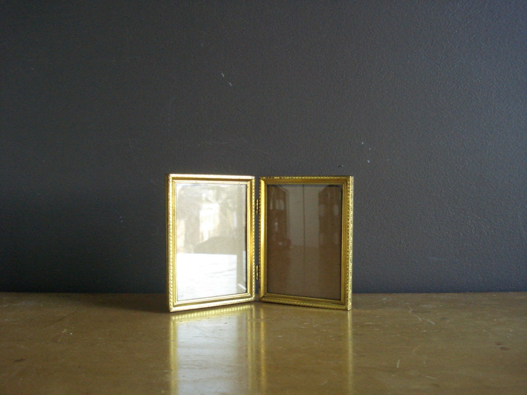 Mini Frame Set Two Hinged Vintage Gold or Brass Tone Mini Picture