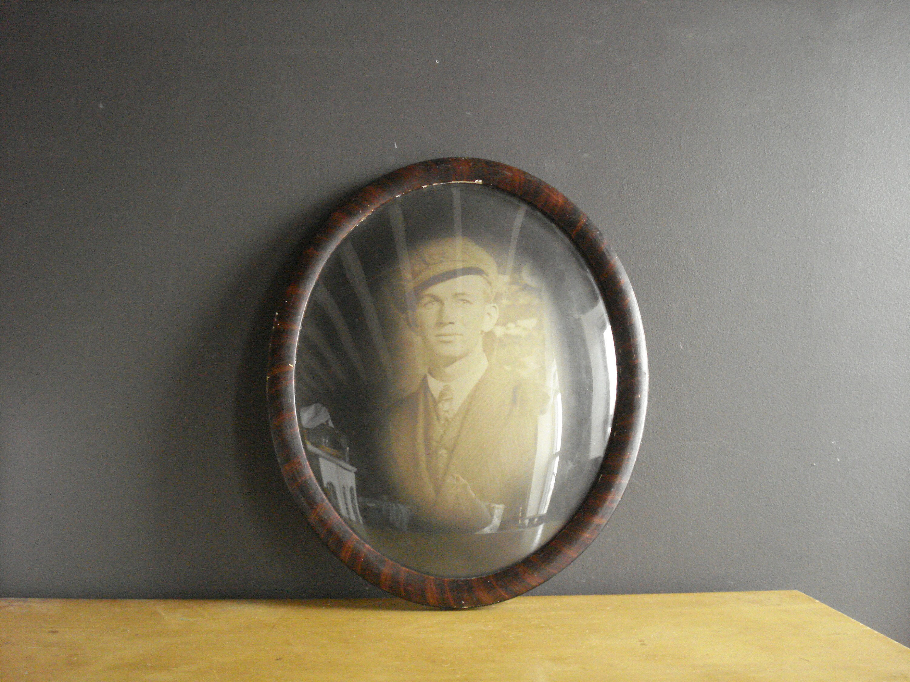 Large Oval Frame With Convex Glass Vintage Ornate Faux Bois Etsy UK