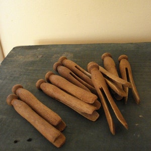 SALE Vintage Clothespins Ten Wooden Laundry Pins image 3