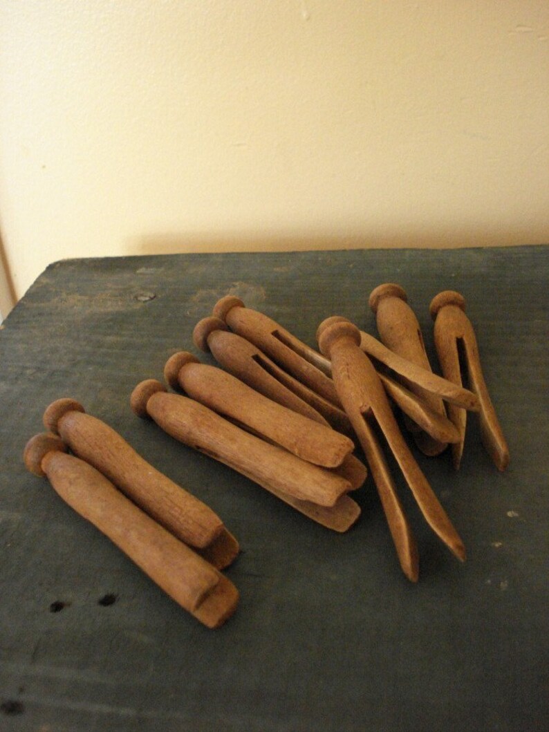 SALE Vintage Clothespins Ten Wooden Laundry Pins image 3