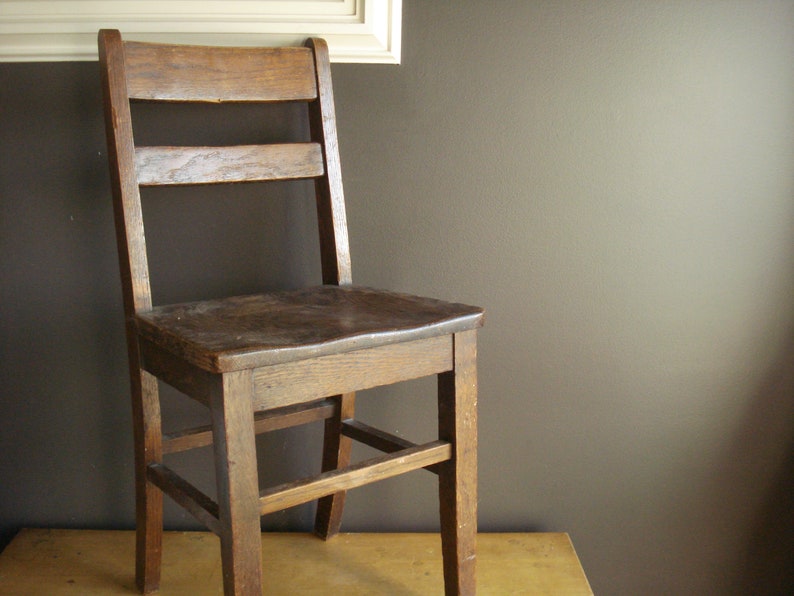 Antique Simple Style Wooden Child's School Chair Vintage Wood Children's Chair Small Solid Wood Chair Oak with Dark Stain image 1
