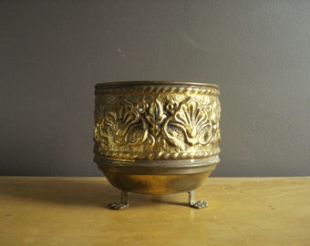 Footed Brass Bowl - Unique Brass Bowl or Planter with Feet - Made in England - English Brass