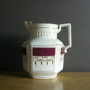 Pink, Gold, White, and Lovely - Vintage Pitcher or Vase - Antique J H Davis Ceramic Pitcher, Hanley Staffordshire England 1800s - Rd No70205