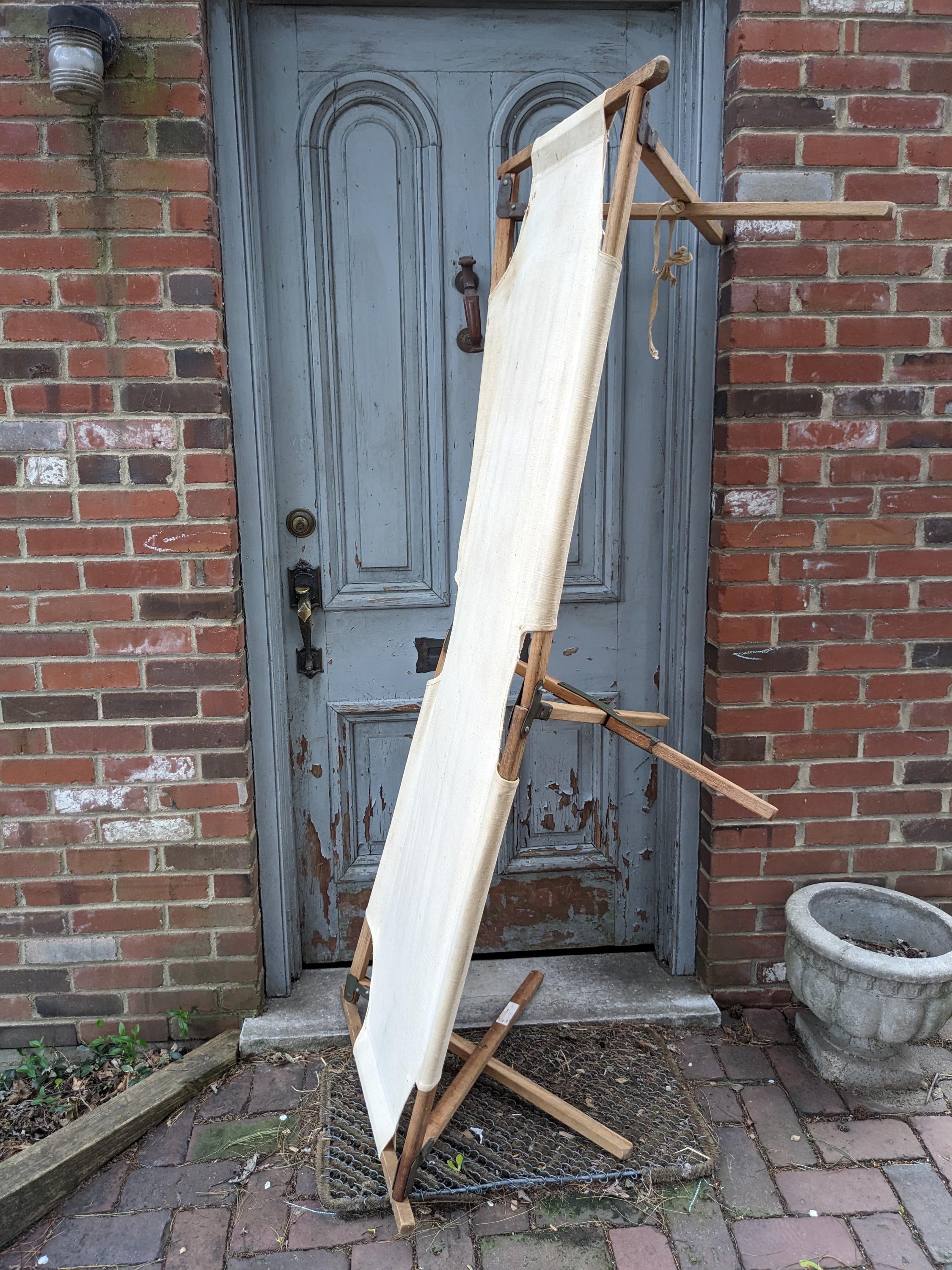 Vintage Army Cot - Canvas and Wooden Camping Bed - Collapsible