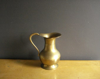 Small Vintage Brass Water Pitcher or Vase with Handle - Old Brass Vase - Gorgeous Shape